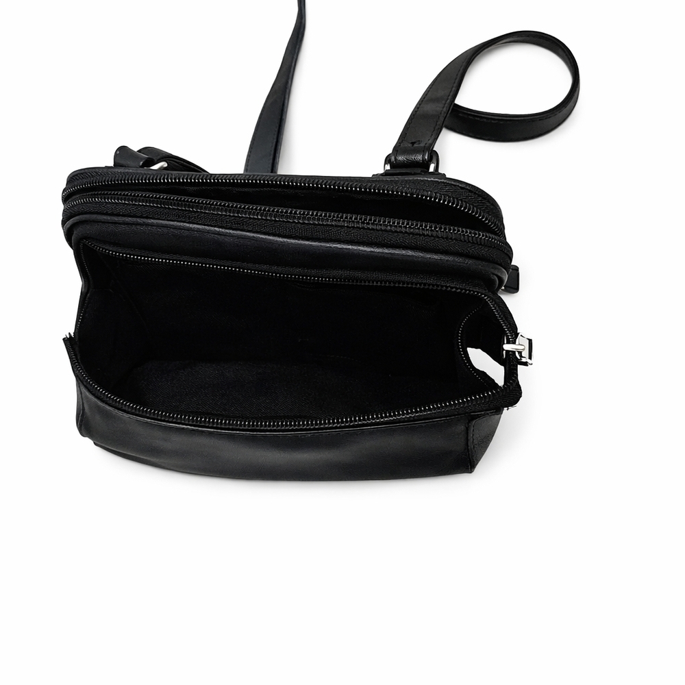 Fossil Black Leather Crossbody Bag Adjustable Strap Multi Zip - Picture 4 of 7